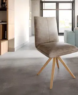 Jedálenské stoličky DELIFE Jedálenská stolička Lelio-Flex mikrovlákno taupe vintage drevená podstava hranatá prírodná vrecková pružina