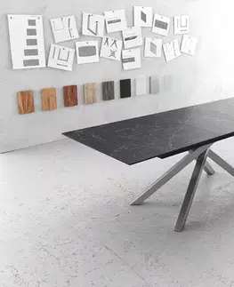Jedálenské stoly DELIFE Jedálenský stôl Edge 180-220x90 cm keramika Laminam®Nero Greco antracitová krížová podstava obdĺžnikový nerezová oceľ rozkladací