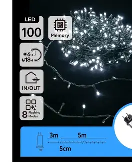 LED osvetlenie  B.V.  - LED vonkajšia svetelná reťaz 100× LED / 8 funkcií, 8 m, IP44, studená biela B103031OW