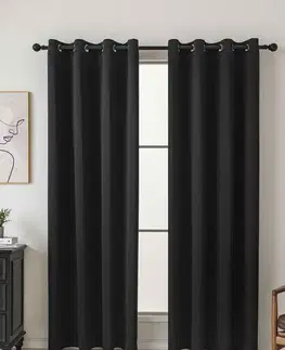 Závesy MKLozkoviny.sk Blackout závesy Elias čierna - 140 × 180 cm (2 ks) - krúžky