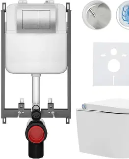 Záchody CERANO - Závěsné WC s bidetem Basic/Cronus Standard - bílá lesklá - WC tlačítko Maxio/Stříbrná - pro zazdění - 59,3x38,4  CER-8050BD86446