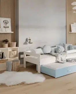 Postele ArtAJ Detská posteľ HOPE P2 s prístelkou | biela/modrá 80 x 190 cm