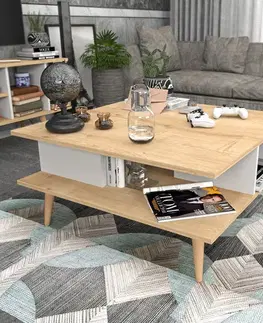 Konferenčné stolíky Konferenčný stolík Akya - Oak, White