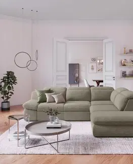 Sedacie súpravy KONDELA Loreta Roh P rohová sedačka s rozkladom a úložným priestorom hnedosivá (taupe)