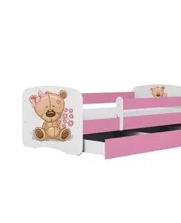 Postele pre dievčatá Detská Posteľ. Babydreams+Sz+M ružová 80x160 Medveď s kvetmi