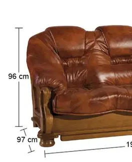 Sedacie súpravy PYKA Lord kožená trojsedačka drevo D3 / hnedá (S41)