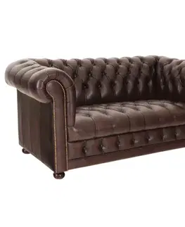 Sedacie súpravy Pohovka dvojmiestna Chesterfield Manchester z pravej hovädzej kože Brown