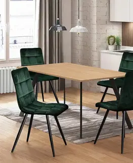 Jedálenské sety Jedálenský stôl 120x80 BERGEN dub + 4 stoličky BERGEN zelený zamat