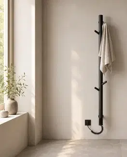 Radiátory do kúpeľne CERANO - Elektrický sušiak uterákov Ramus, s displejom - 160W - čierna štruktúrovaná matná - 1400x30 mm CER-683554