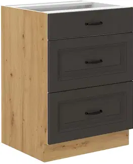 Kuchynské skrinky STELLA 60 3S dolná skrinka, šedá/dub Artisan