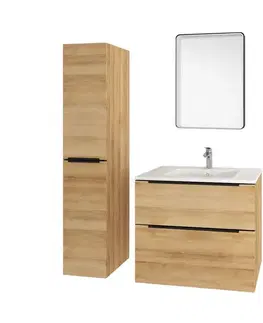 Kúpeľňový nábytok Mereo Mailo, kúpeľňová skrinka s keramickým umývadlom 81 cm, dub Riviera, čierne madlo CN521B