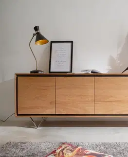 Komody DELIFE Komoda Stonegrace 200 cm akácia prírodná 4 dvierka kamenná dyha podstava v tvare V