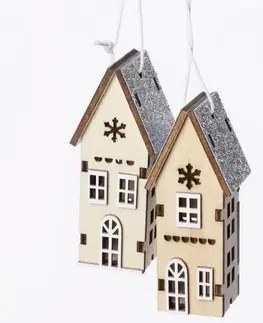 Vianočné ozdoby Kinekus Ozdoba závesná domček 3,2x3x7,5 cm drevo mix