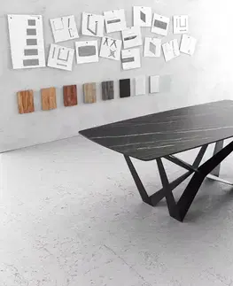 Jedálenské stoly DELIFE Jedálenský stôl Edge oválny tvar 200x100 cm Laminam® keramika Noir Desir hnedá stredová podstava plochá oceľ čierna