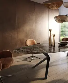 Jedálenské stoly DELIFE Jedálenský stôl Edge oválny 315x150 keramika Laminam®Emperador Extra Lucidato tmavohnedá Zenthara hranatý kov čierna