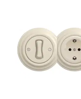 Predlžovacie káble Reblig - Retro jednopólový vypínač č. 1 a zásuvka SCHUKO 230V s rámčekom béžová 2xRG0135+RG0128+RG0144
