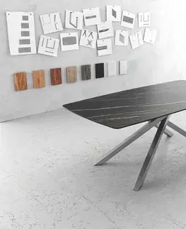 Jedálenské stoly DELIFE Jedálenský stôl Edge oválny tvar 200x100 cm Laminam® keramika Noir Desir hnedá krížová podstava nerezová oceľ hranatý