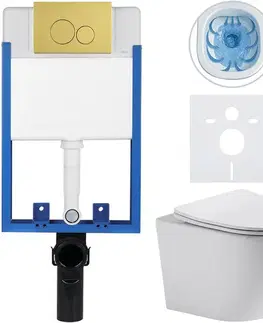 Záchody CERANO - Kompletný WC set Profi/Cesso - biela lesklá - WC tlačidlo Duo/Zlatá - na zamurovanie - 49x36 CER-8050BD84212