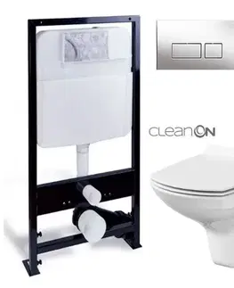 Záchody PRIM předstěnový instalační systém s chromovým tlačítkem 20/0041 + WC CERSANIT CLEANON CARINA + SEDADLO PRIM_20/0026 41 CA3