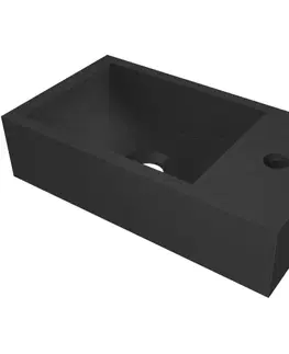 Umývadlá CERANO - Umývadlo z liateho mramoru Teo - závesné pravé - čierna matná - 40x22 CER-482707