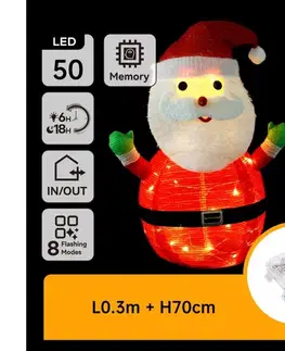 Vianočné dekorácie  B.V.  - LED Vianočná vonkajšia dekorácia 50xLED/3xAA 0,7m IP44 teplá Santa Claus B10303ABAD