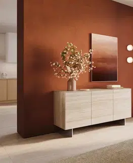 Komody DELIFE Komoda Cuor 150 cm keramika Laminam® Travertino Bianco krémovo biela 3 dvierka podstava závesná nerezová oceľ