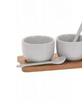 Misy a misky Kinekus Miska servírovacia porcelánová na drevenom podnose 3ks+ 3ks lyžičiek