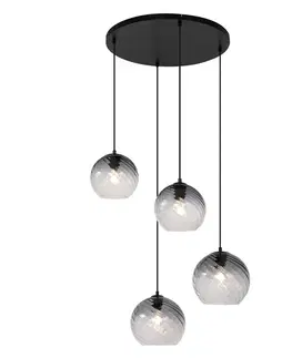 Závesné svietidlá Závesné svietidlo Art Deco čierne s dymovým sklom okrúhle 4-svetlá - Bao