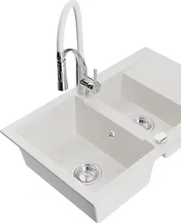 Kuchynské drezy MEXEN/S MEXEN/S - Gaspar granitový drez 1.5 s odkvapkávačom vrátane batérie Aster, biela 6507-20-73450-02