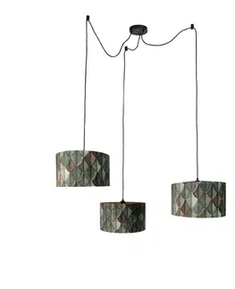 Závesné svietidlá Závesná lampa čierna s tienidlom s listami a zlatým interiérom 35 cm - Cava