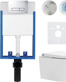 Záchody CERANO - Kompletní WC set Profi/Cronus Standard - bílá lesklá - WC tlačítko Slim/Chrom - pro zazdění - 59,3x38,4  CER-168516