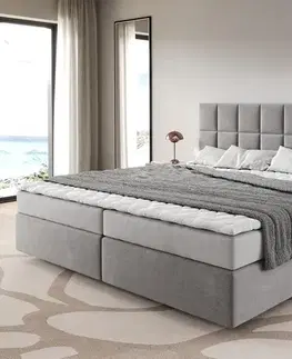 Postele Boxspring DELIFE Boxspring posteľ Dream-Fine mikrovlákno sivá 200x200 cm bonellový matrac PU-topper