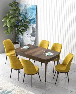 Jedálenské sety Extendable Dining Table & Chairs Set (7 Pieces) Zen - Baroque, Mustard