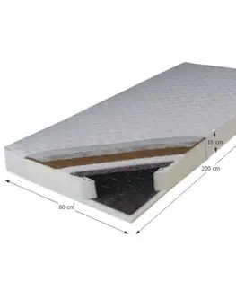 Matrace KONDELA Kokos Medium obojstranný pružinový matrac 80x200 cm pružiny / plsť / PUR / latex-kokos doska / látka