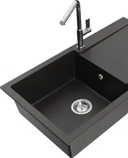 Kuchynské drezy MEXEN/S MEXEN/S - Leo granitový drez 1 s odkvapkávačom vrátane batérie Flora, čierna/zlatá metalik 6501-75-670401-00