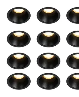 Zapustené svietidlá Sada 12 moderných zabudovaných bodových svetiel čiernych GU10 35 mm IP44 - Dept