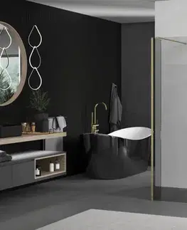 Sprchové dvere MEXEN/S - Kyoto Sprchová zástena WALK-IN voľne stojaca 90 x 30 x 30, transparent, zlatá kartáčovaná 800-090-030-222-55-00-030