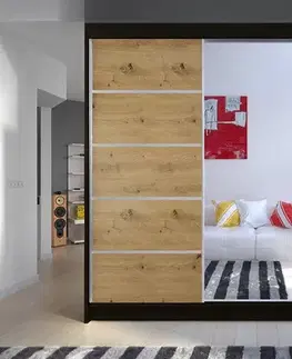 Šatníkové skrine Šatníková skriňa KAMEL 3 čierna/ dub artisan