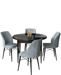 Jedálenské sety Dining Table & Chairs Set (5 Pieces) Rox - Black Marble, Grey