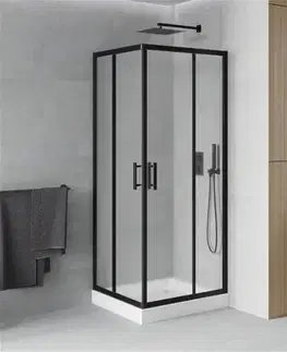 Vane MEXEN/S - Rio sprchovací kút štvorec 80 x 80, dekor, čierny + vanička Rio vrátane výpuste 860-080-080-70-30-4510