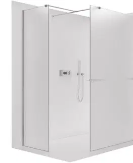 Držadlá k vani CERANO - Sprchová zástěna Walk-in Onyx T L/P - 8 mm - hranatá vzpěra + polička/držák na ručníky - chrom, mléčné sklo - 160x30x200  CER-8050BD80200