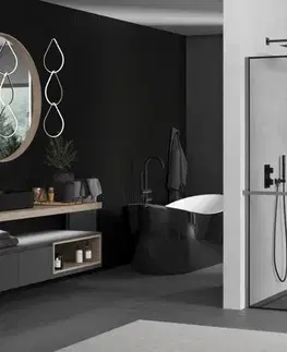 Sprchové dvere MEXEN/S - Kioto+ Sprchová zástena s poličkou WALK-IN 90 x 200, čierna vzor, grafit metal 800-090-121-95-70