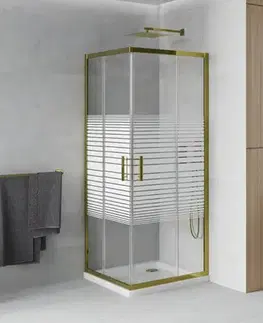 Vane MEXEN/S - Rio sprchovací kút štvorec 90x90, pruhy, zlatá + biela vanička so sifónom 860-090-090-50-20-4010G