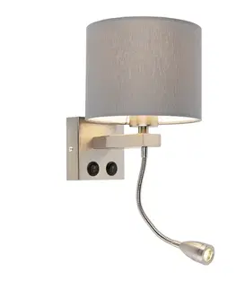 Lampy Moderná nástenná lampa oceľ s šedým tienidlom - Brescia