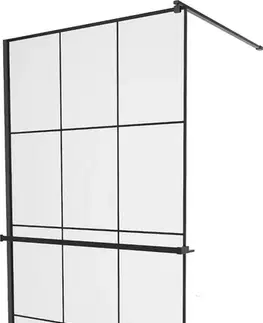 Sprchové dvere MEXEN/S - KIOTO Sprchová zástena WALK-IN s poličkou a držiakom uterákov 110 x 200, transparent/čierna 8 mm, čierna 800-110-121-70-77