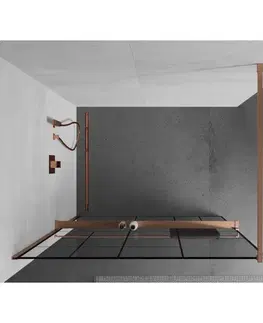 Sprchové dvere MEXEN/S - Kioto+ Sprchová zástena s poličkou WALK-IN 70 x 200, čierna vzor, meď kartáčovaná 800-070-121-65-78