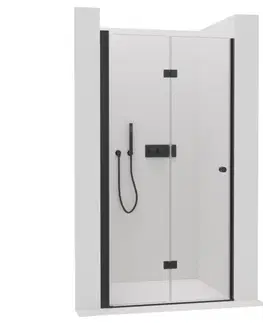 Sprchovacie kúty CERANO - Sprchové zalamovacie dvere Volpe L/P - 6 mm - čierna matná, transparentné sklo - 70x190 CER-423325