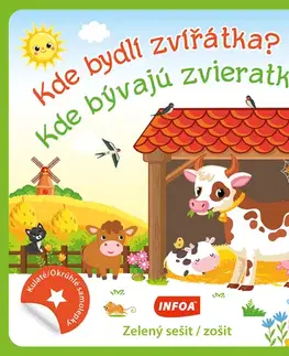 Nalepovačky, vystrihovačky, skladačky Kulaté samolepky: Kde bydlí zvířátka? / Kde bývajú zvieratká? - zelený sešit / zošit (CZ/SK vydanie)