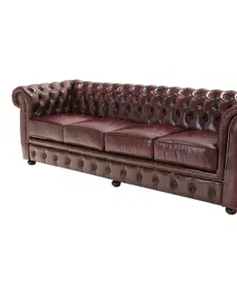 Sedacie súpravy Pohovka štvormiestna Chesterfield Liverpool z pravej hovädzej kože New Red