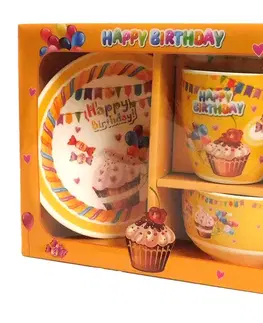 Detské misky a taniere MAKRO - Sada detská 3dielna muffiny Happy Birthday